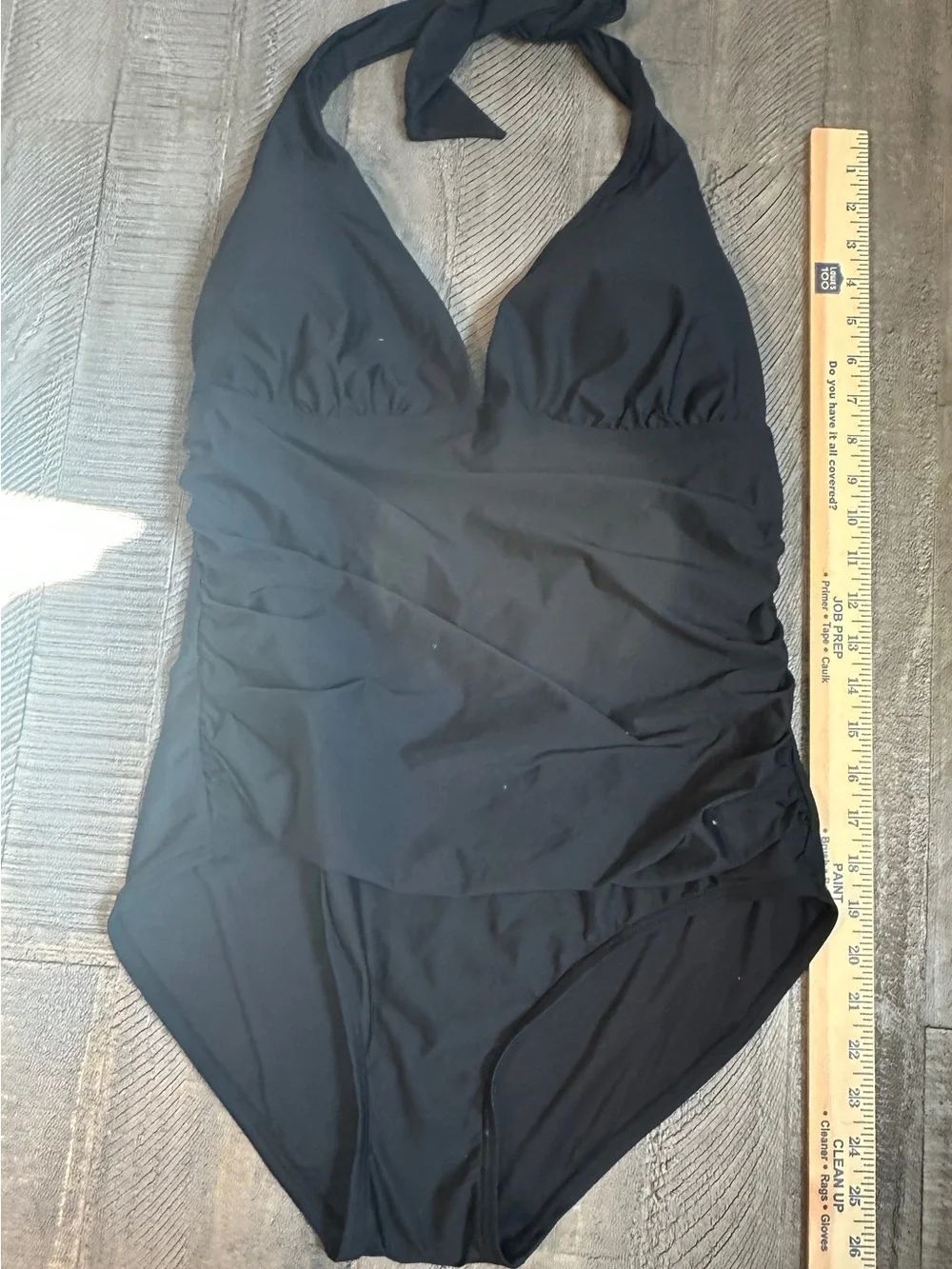 NWT DKNY Womens Black Ruched Halter One Piece Swimsuit XL